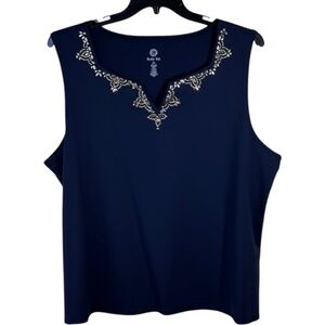 Ruby‎ Rd. Top Navy Sleeveless Embellished Neckline in Size 3X  NWT